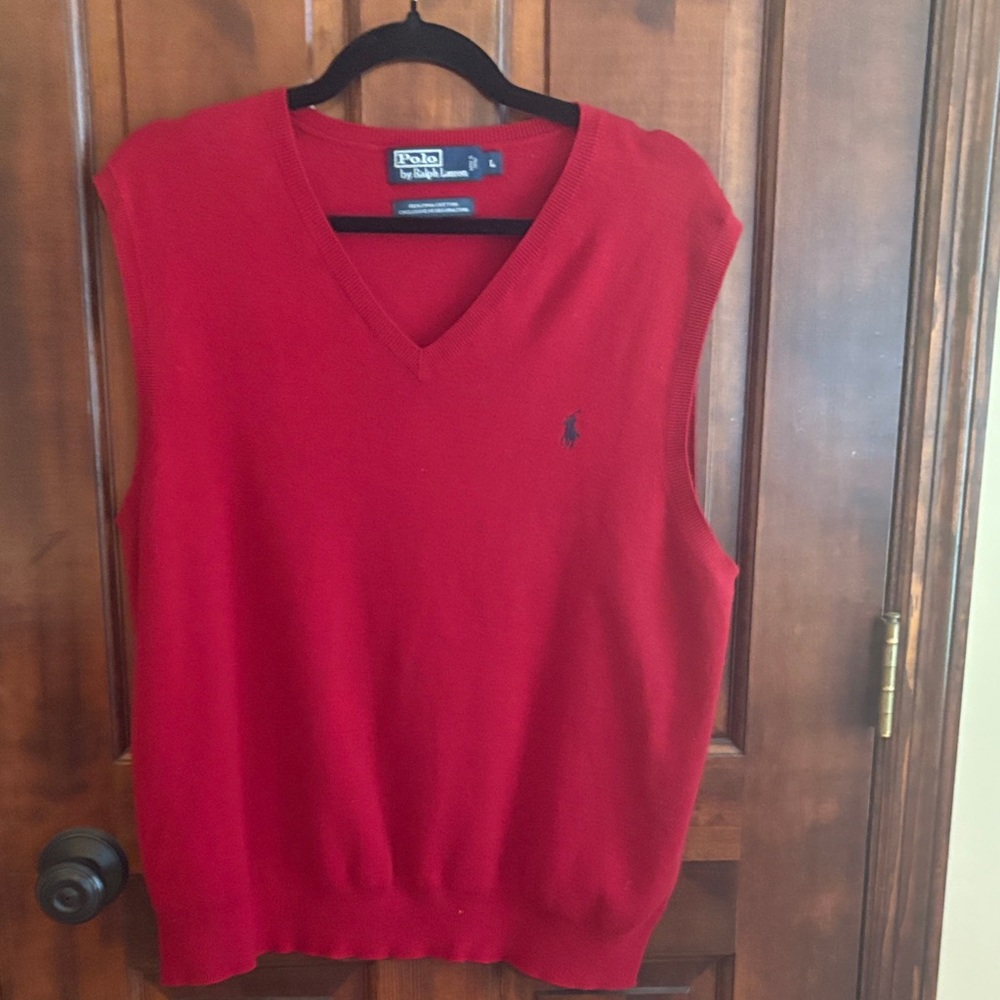Polo by Ralph Lauren Men's V-Neck Red Sweater Vest